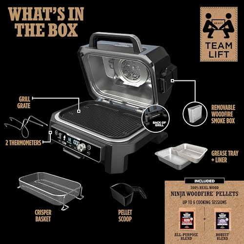 Ninja Woodfire Pro XL OG850 Electric Outdoor Grill and Smoker – 4-in-1 Portable BBQ with Built-In Thermometer, Air Fry, Bake, and Real Woodfire Flavor – Stainless Steel, 22-Inch, Dark Grey - Image 27