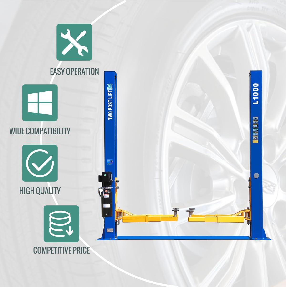 XK L1000 2-Post Car Lift – 10,000 lbs / 4,536 kg Capacity, 220V Auto Hydraulic Truck Hoist with 3-Year Parts Warranty - Image 27