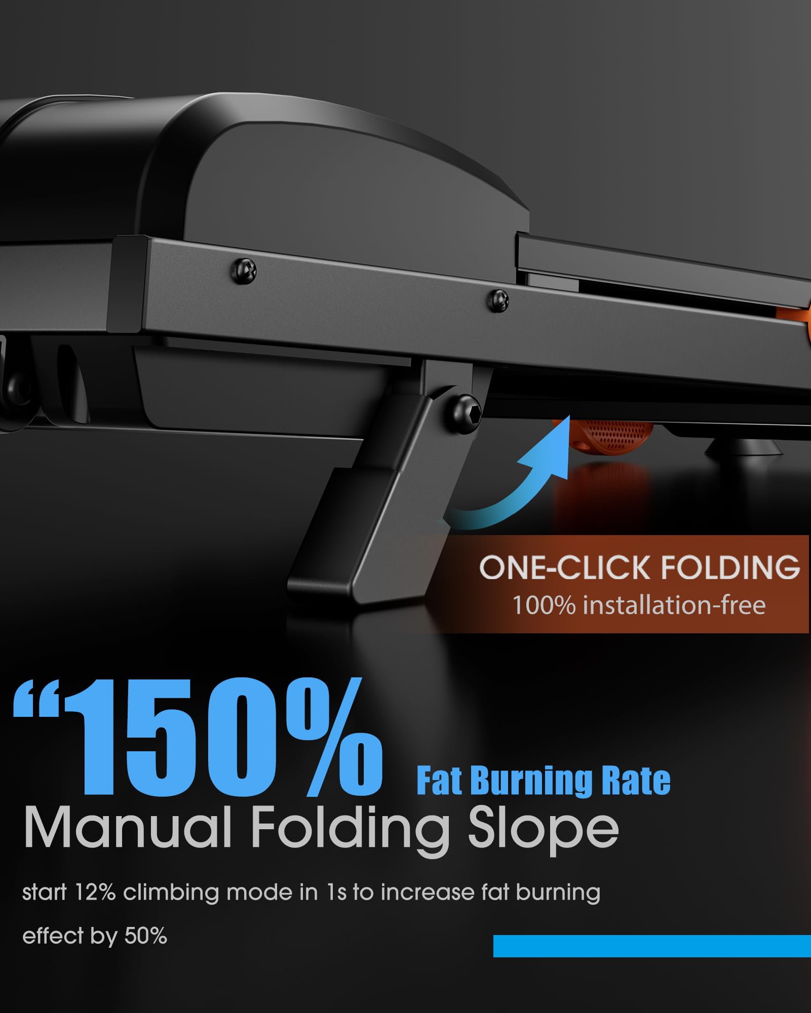 EVKRUN Under-Desk Walking Pad Treadmill – 0.6–12.5 km/h, 12 % Manual Incline, 300 lb (136 kg) Capacity, Large LED Screen, App & Remote Control (Foldable) - Image 9