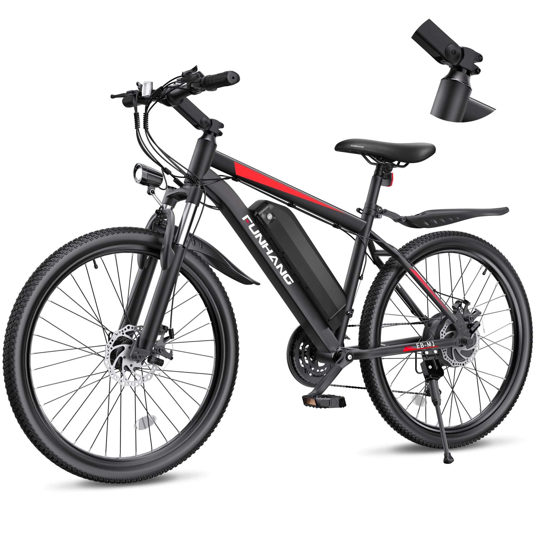 Funhang EB-M1 26″ Electric Mountain Bike – 500 W (1 000 W peak) motor, 48 V 374 Wh removable battery, 35 km h⁻¹ top-speed, up to 80 km range