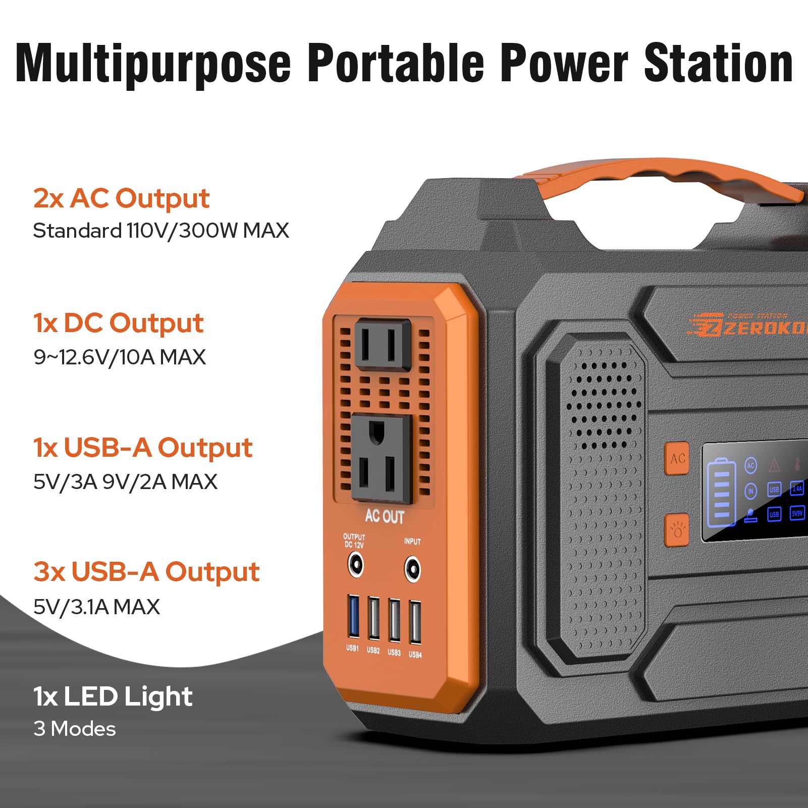 ZeroKor 300W Portable Solar Generator with 60W Foldable Panel – 280Wh Lithium Battery Power Station – Pure Sine Wave 110V AC/DC/USB Outlets – 5.1 lbs (2.3 kg) Lightweight – for RV, Home Backup, Camping - Image 11