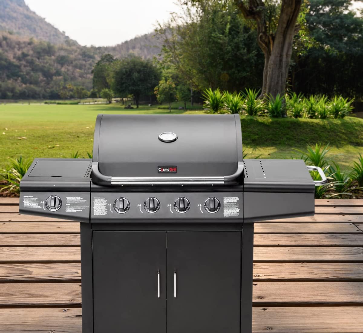 CosmoGrill Pro Deluxe 4+1 Gas Barbecue Grill – 5 Burner Outdoor BBQ with Side Burner, Warming Rack, Thermometer – Large Family Garden Grill (Model 93411) - Image 5