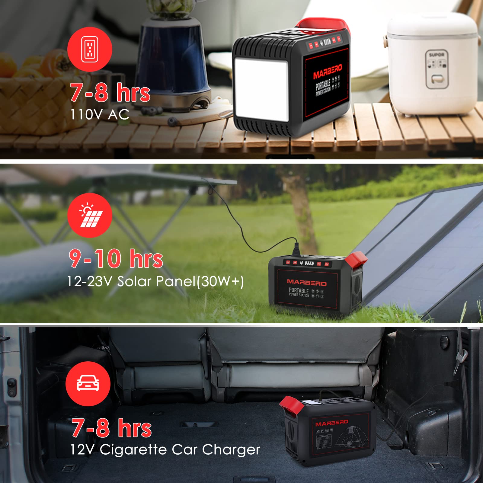 MARBERO M82 Portable Power Station – 88Wh/24000mAh Lithium Battery | 80W AC Output | Solar Rechargeable Backup Power Bank for Camping, Emergency, RV & Outdoor Use - Image 13