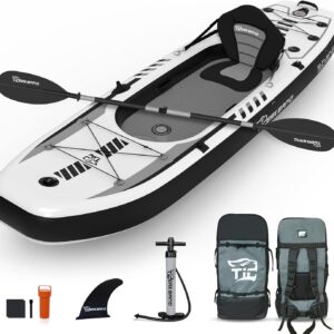 TIGERXBANG 10.2′×35″ Inflatable SUP-Kayak Boat – 500 lb Capacity, Fishing & Touring Set with Oar, Pump, Backpack