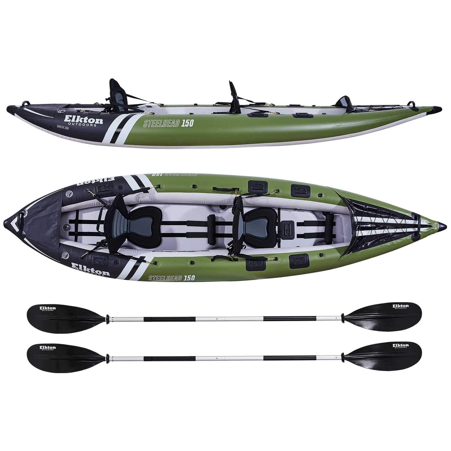 Elkton Outdoors Steelhead 130 12’6″ Inflatable Fishing Kayak – Rigid Dropstitch Floor, Tandem Kayak with Seats, Paddles & Accessories - Image 5