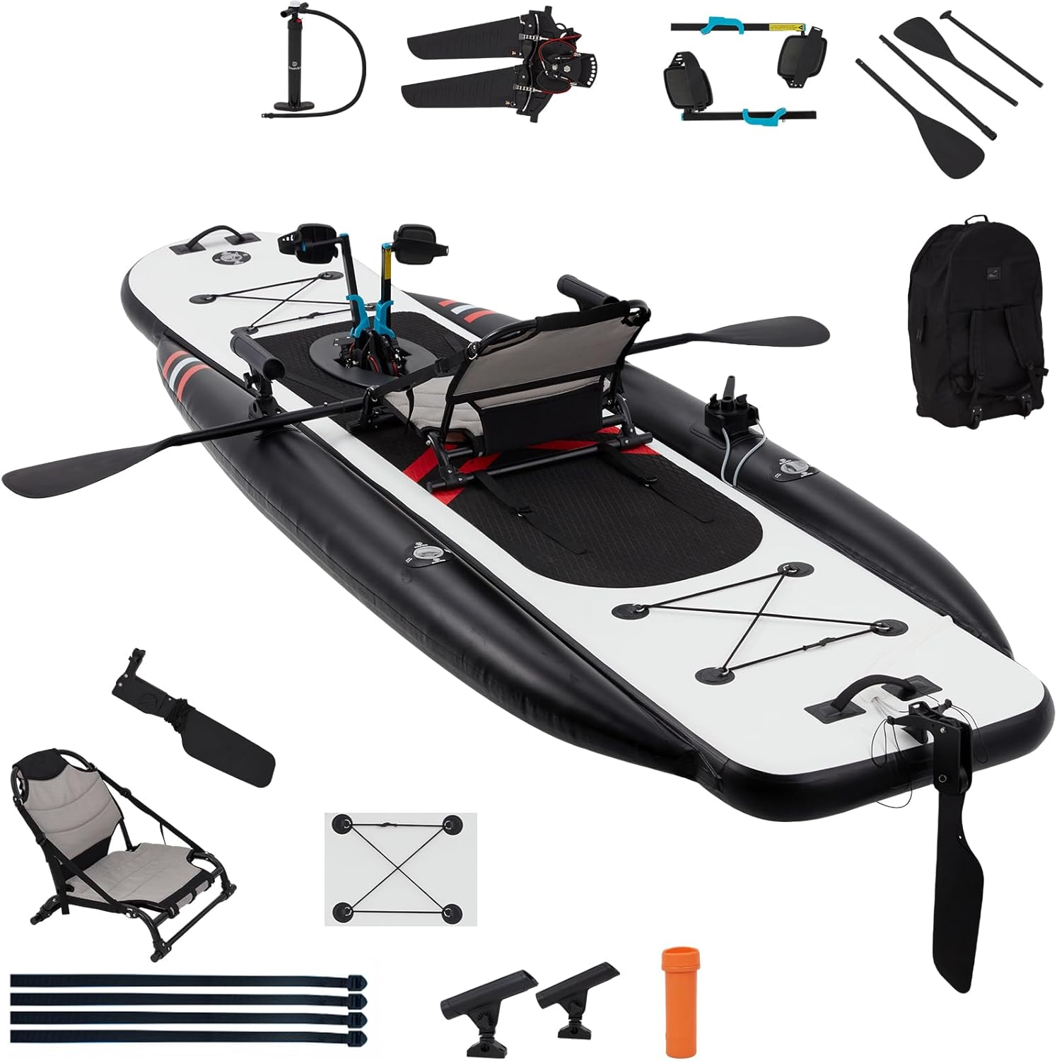 12ft Inflatable Fishing Kayak with Pedal System – PVC Premium, Aluminum Seat, Rudder & Accessories - Image 2