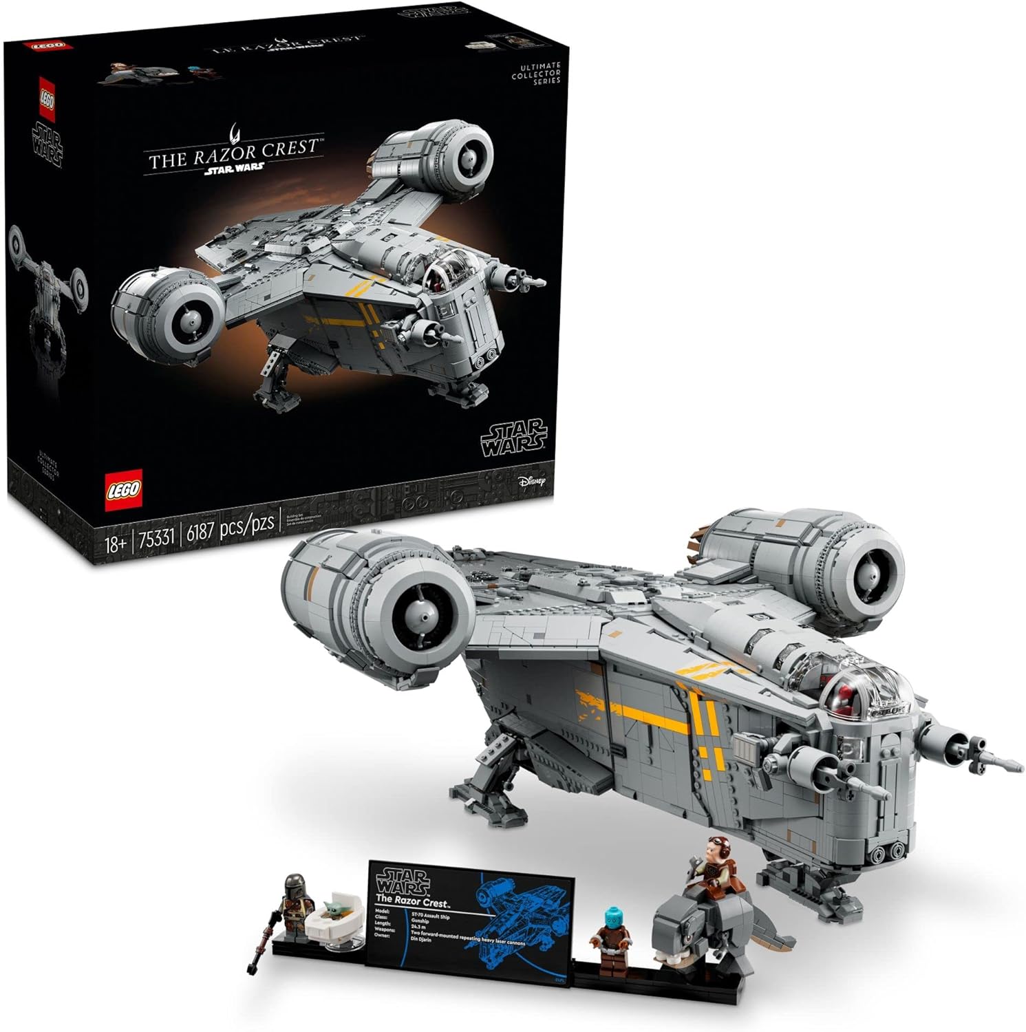 LEGO Star Wars UCS Razor Crest 75331 Ultimate Collectors Series Starship Model, Large Mandalorian Display Set for Adults, Includes Minifigures and Grogu