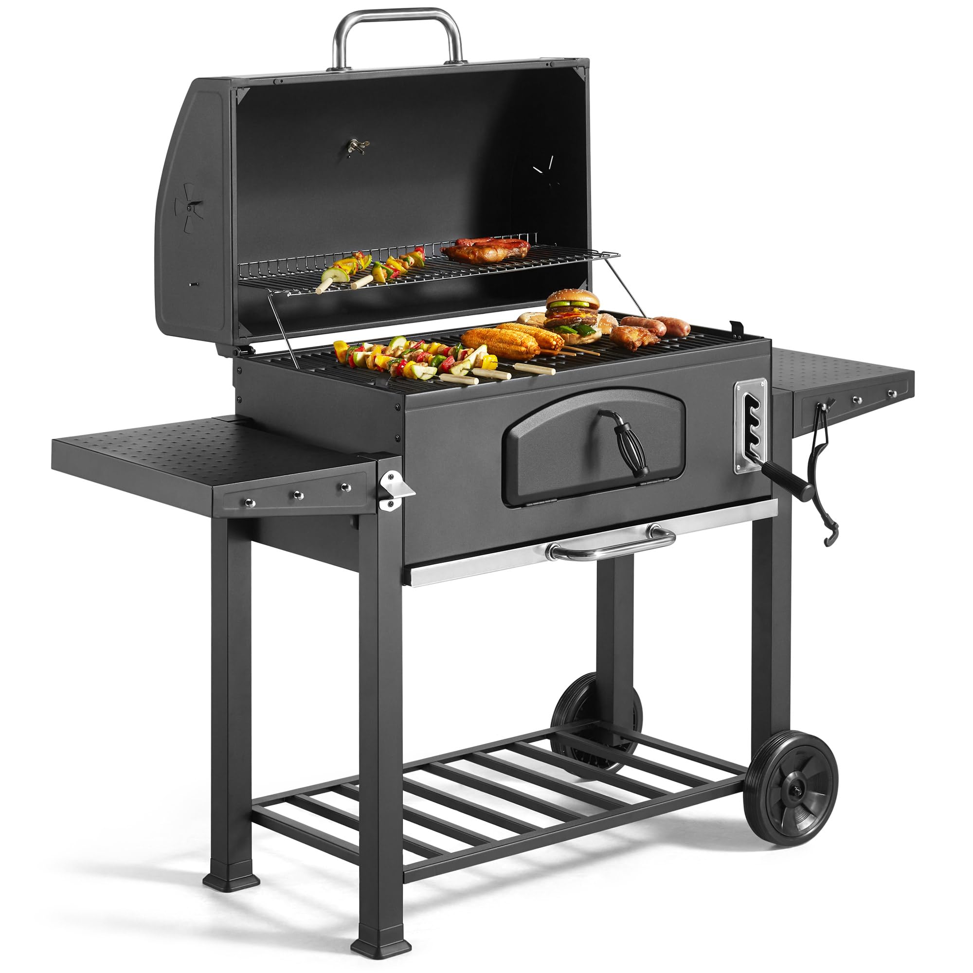 VonHaus XL Charcoal BBQ Grill & Smoker – Portable Barbecue with Warming Rack, Side Shelves, Wheels, Temperature Gauge – Outdoor Cooking for Meat, Fish & Veg - Image 19