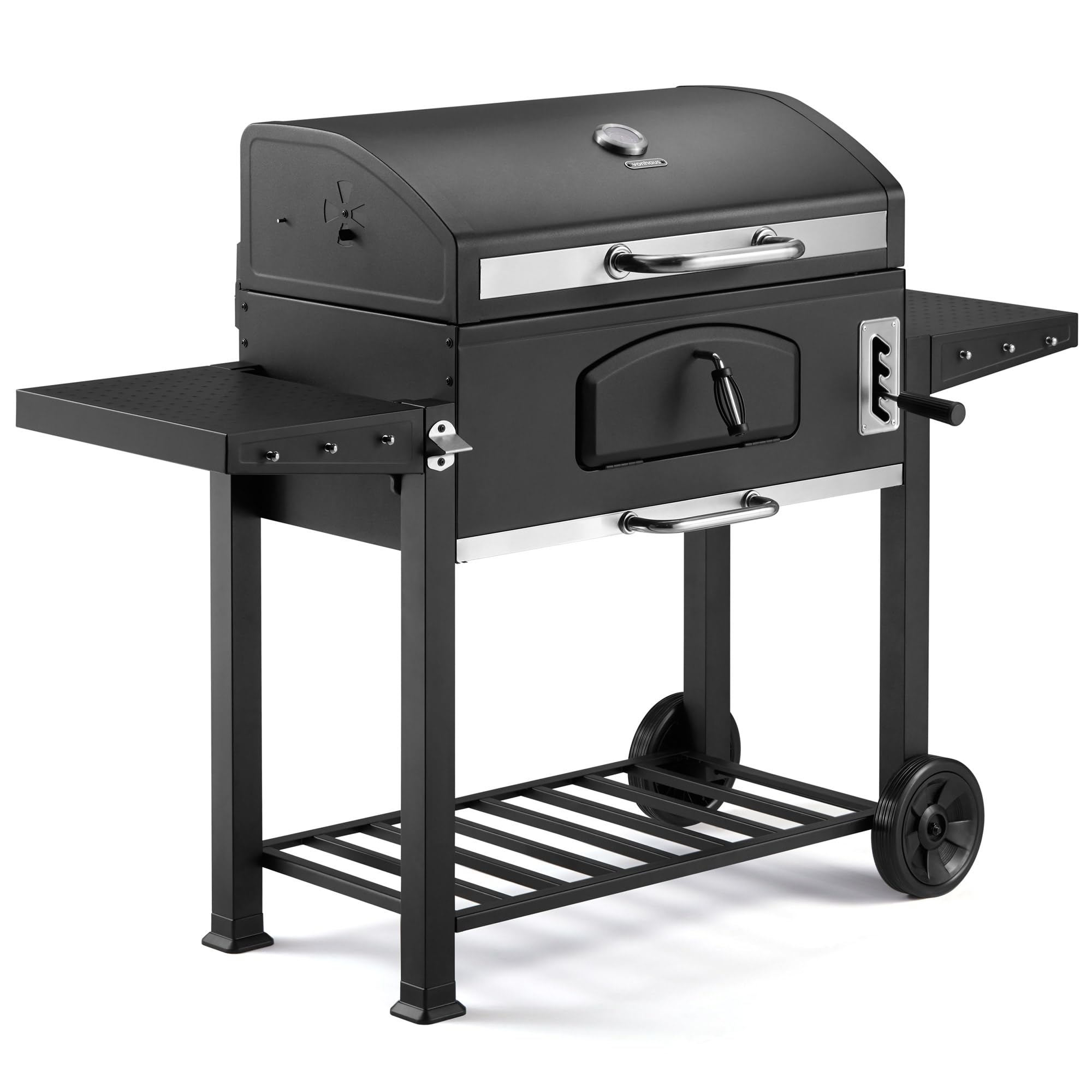 VonHaus XL Charcoal BBQ Grill & Smoker – Portable Barbecue with Warming Rack, Side Shelves, Wheels, Temperature Gauge – Outdoor Cooking for Meat, Fish & Veg - Image 2