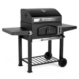 VonHaus XL Charcoal BBQ Grill & Smoker – Portable Barbecue with Warming Rack, Side Shelves, Wheels, Temperature Gauge – Outdoor Cooking for Meat, Fish & Veg