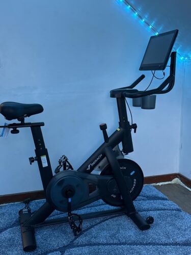 MERACH Stationary Exercise Bike – Quiet Belt-Drive Indoor Cycling with Bluetooth App, 300 lb Capacity, LED Monitor, Tablet Mount & Fitness Courses photo review