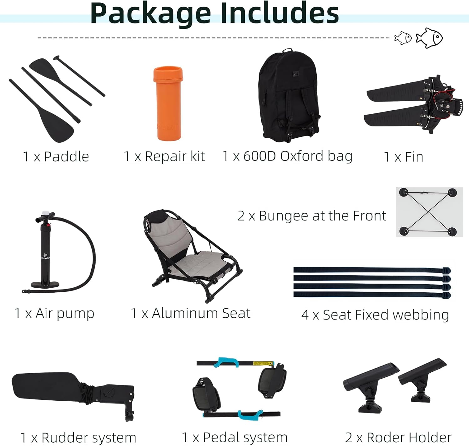 12ft Inflatable Fishing Kayak with Pedal System – PVC Premium, Aluminum Seat, Rudder & Accessories - Image 8