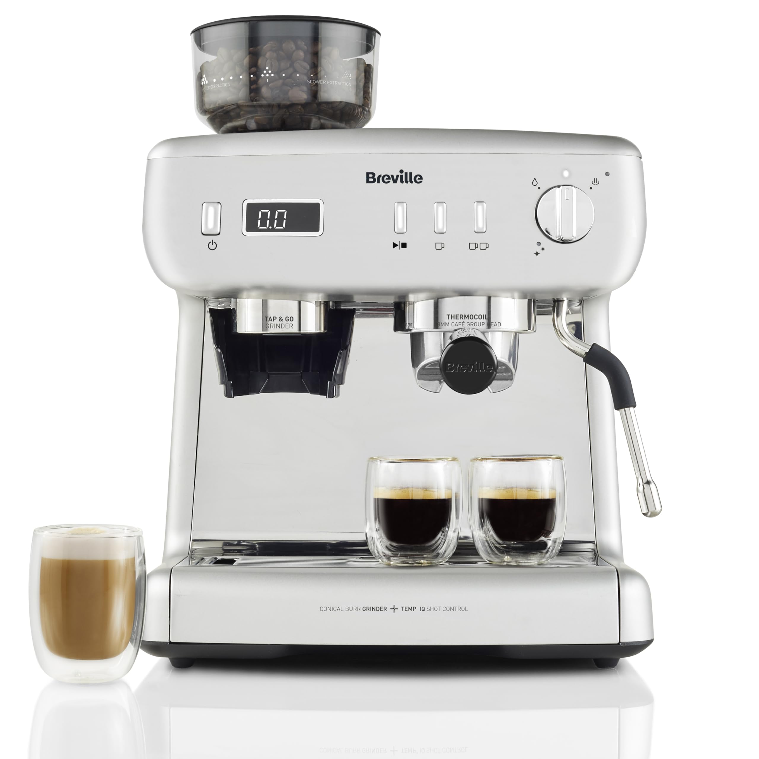 Breville Barista Max Espresso Machine – Integrated Bean Grinder, Milk Frother, 15 Bar Pump, 2.8L Tank, Stainless Steel Espresso, Latte & Cappuccino Maker