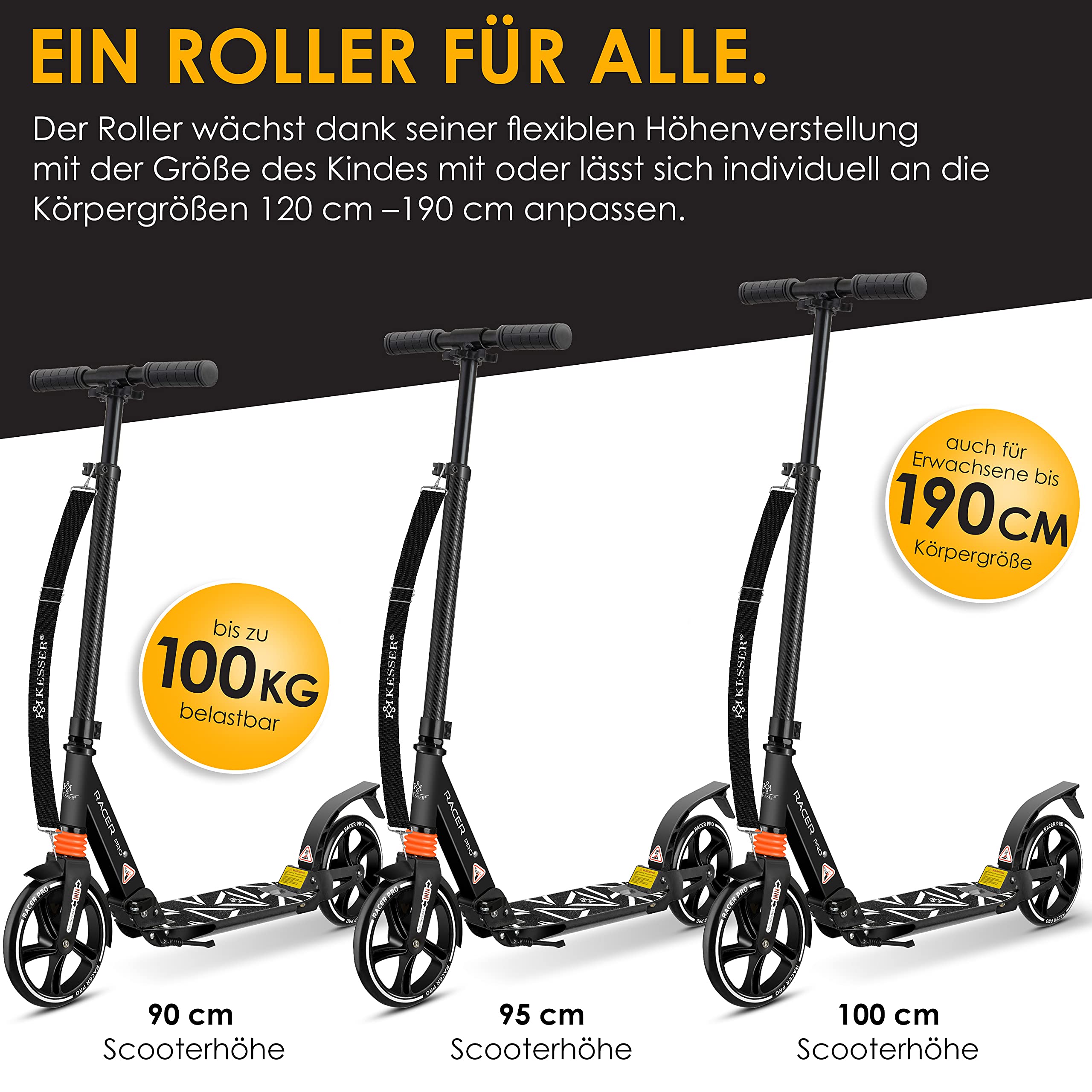 KESSER Pro-S Foldable Kick Scooter – 205 mm Wheels, Lightweight Aluminum, Adjustable Handlebar, 100 kg Max - Image 6