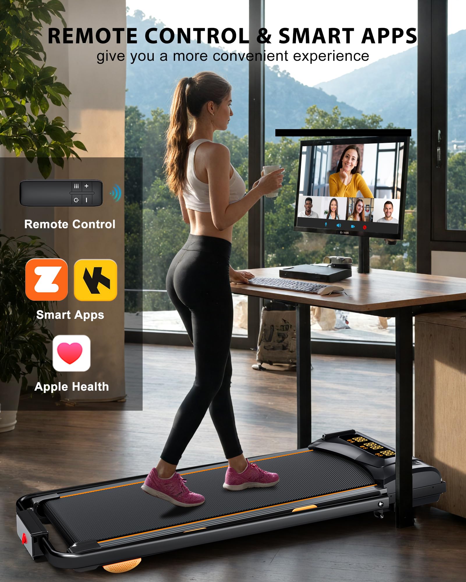 EVKRUN Under-Desk Walking Pad Treadmill – 0.6–12.5 km/h, 12 % Manual Incline, 300 lb (136 kg) Capacity, Large LED Screen, App & Remote Control (Foldable) - Image 4
