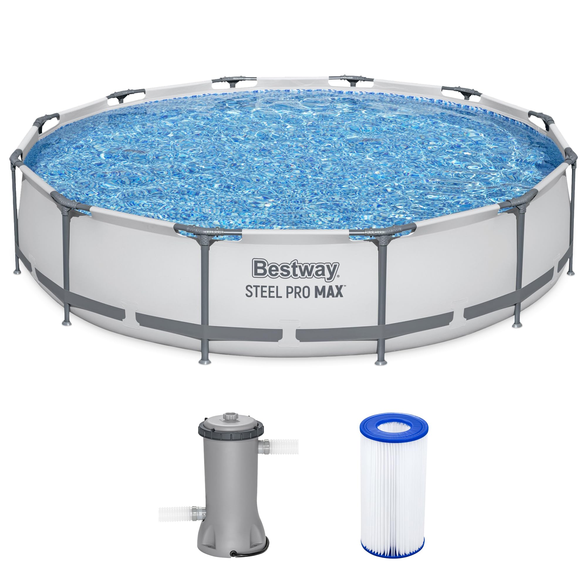 Bestway Steel Pro MAX 12ft (3.66m) x 30in (76cm) Round Above Ground Swimming Pool Set with Filter Pump – 6,473L Capacity – Durable Metal Frame Family Outdoor Pool – Gray - Image 3