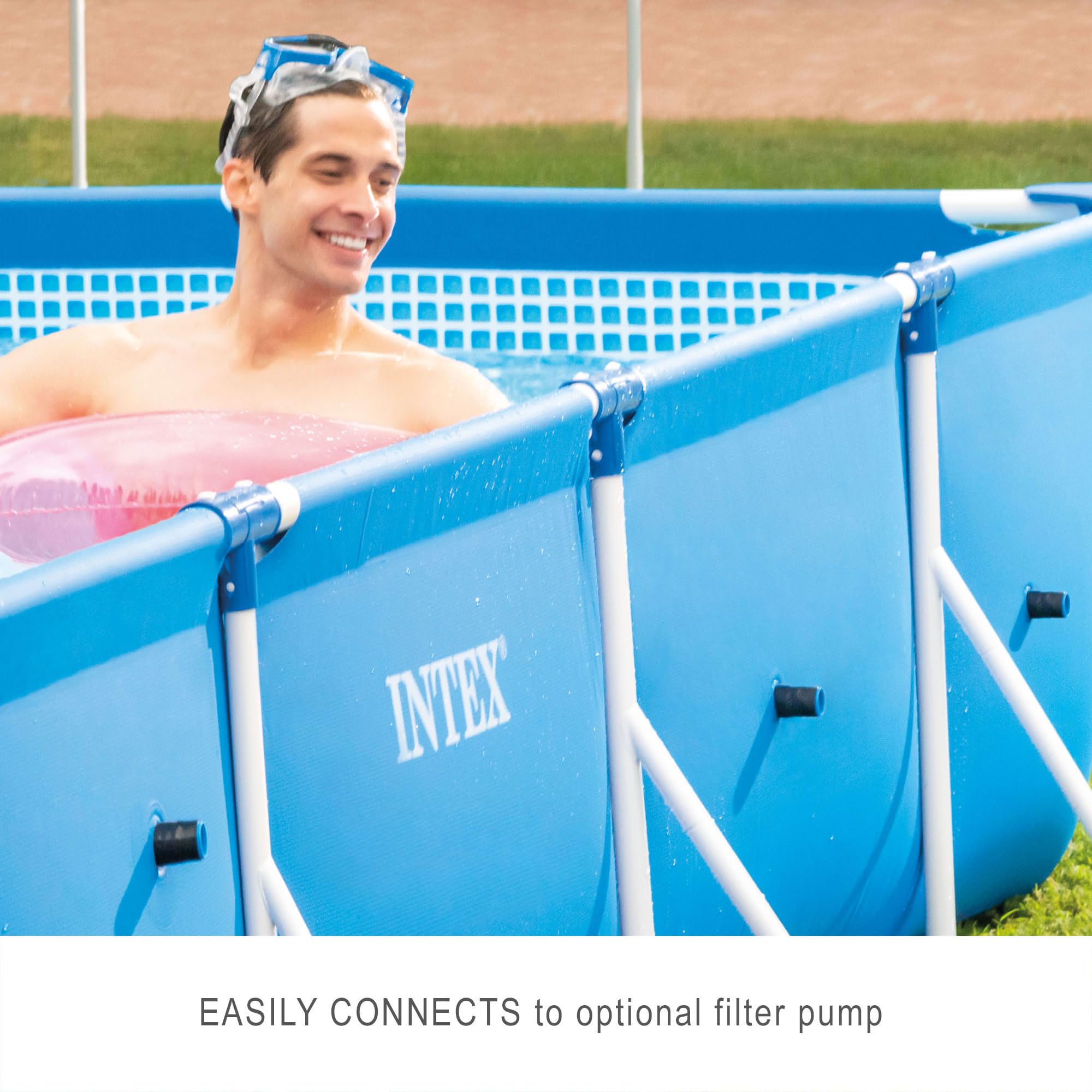 Intex 9.8ft x 6.6ft x 29.5in (300cm x 201cm x 75cm) Rectangular Above Ground Pool with Metal Frame & Flow Control Valve – Easy Setup Family Backyard Pool – 4,500L Capacity – Blue - Image 4