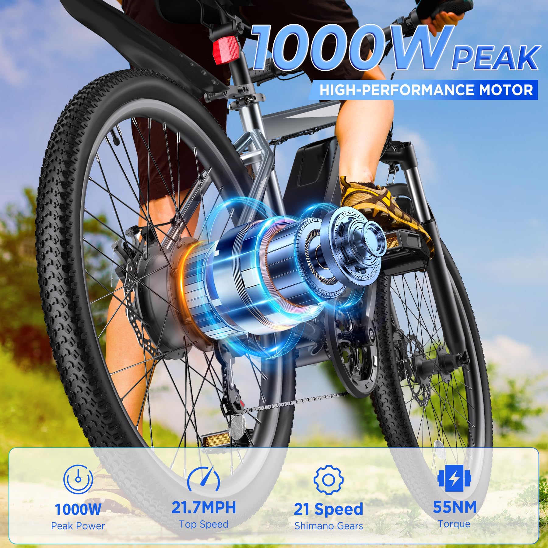 Funhang EB-M1 26″ Electric Mountain Bike – 500 W (1 000 W peak) motor, 48 V 374 Wh removable battery, 35 km h⁻¹ top-speed, up to 80 km range - Image 16