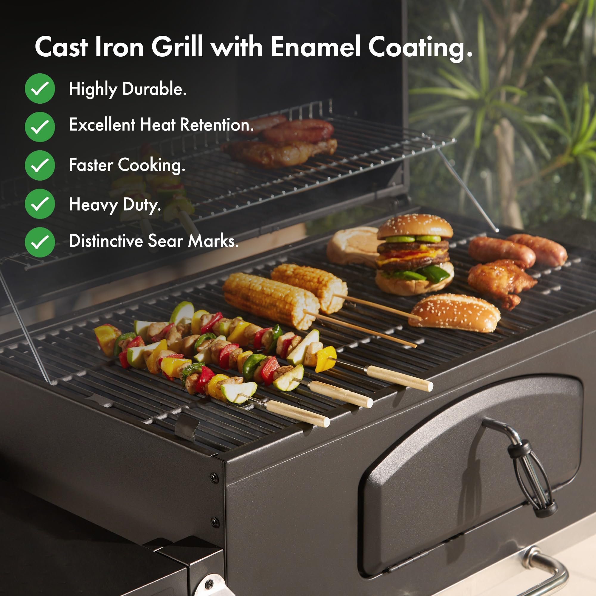 VonHaus XL Charcoal BBQ Grill & Smoker – Portable Barbecue with Warming Rack, Side Shelves, Wheels, Temperature Gauge – Outdoor Cooking for Meat, Fish & Veg - Image 4