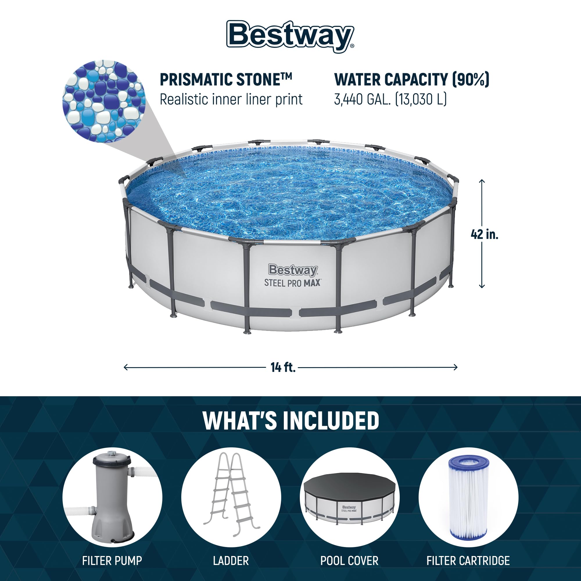 Bestway Steel Pro MAX 12ft (3.66m) x 30in (76cm) Round Above Ground Swimming Pool Set with Filter Pump – 6,473L Capacity – Durable Metal Frame Family Outdoor Pool – Gray - Image 26