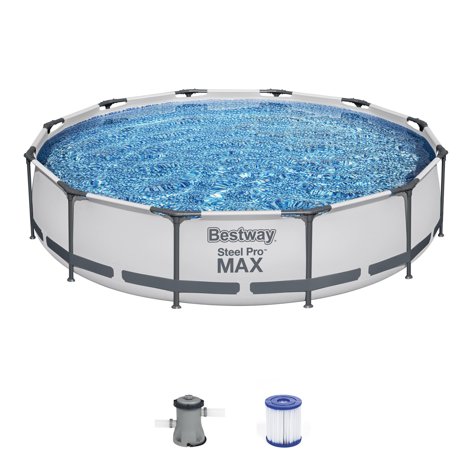 Bestway Steel Pro MAX 12ft (3.66m) x 30in (76cm) Round Above Ground Swimming Pool Set with Filter Pump – 6,473L Capacity – Durable Metal Frame Family Outdoor Pool – Gray - Image 2