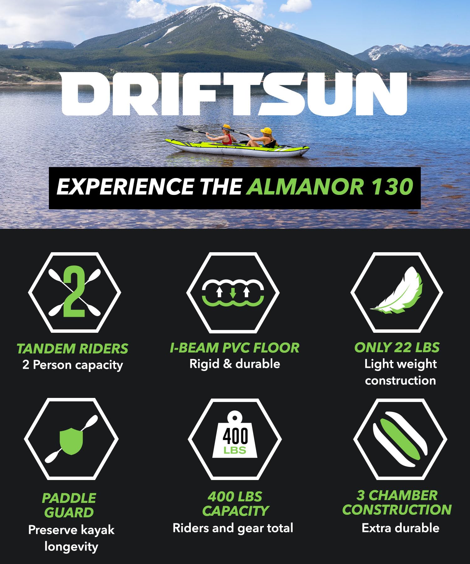 Driftsun Almanor Inflatable Touring Kayak – 1 & 2 Person EVA Padded Seats, High Back Support, Paddle & Pump - Image 4