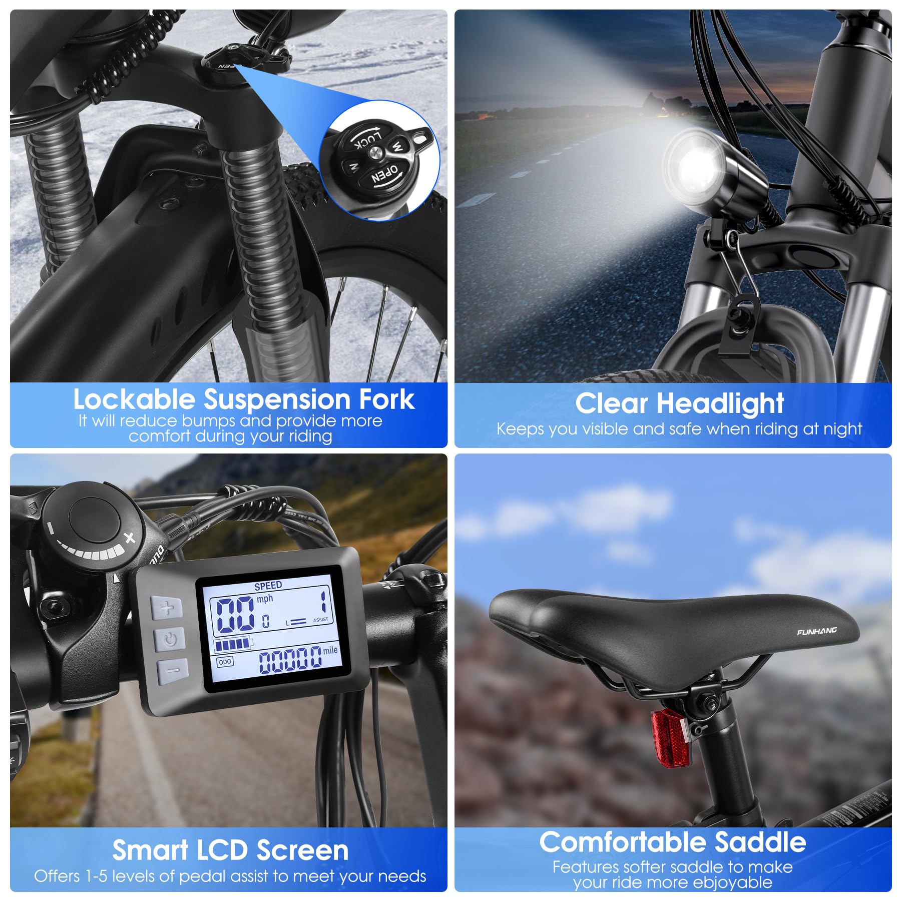 Funhang EB-M1 26″ Electric Mountain Bike – 500 W (1 000 W peak) motor, 48 V 374 Wh removable battery, 35 km h⁻¹ top-speed, up to 80 km range - Image 8