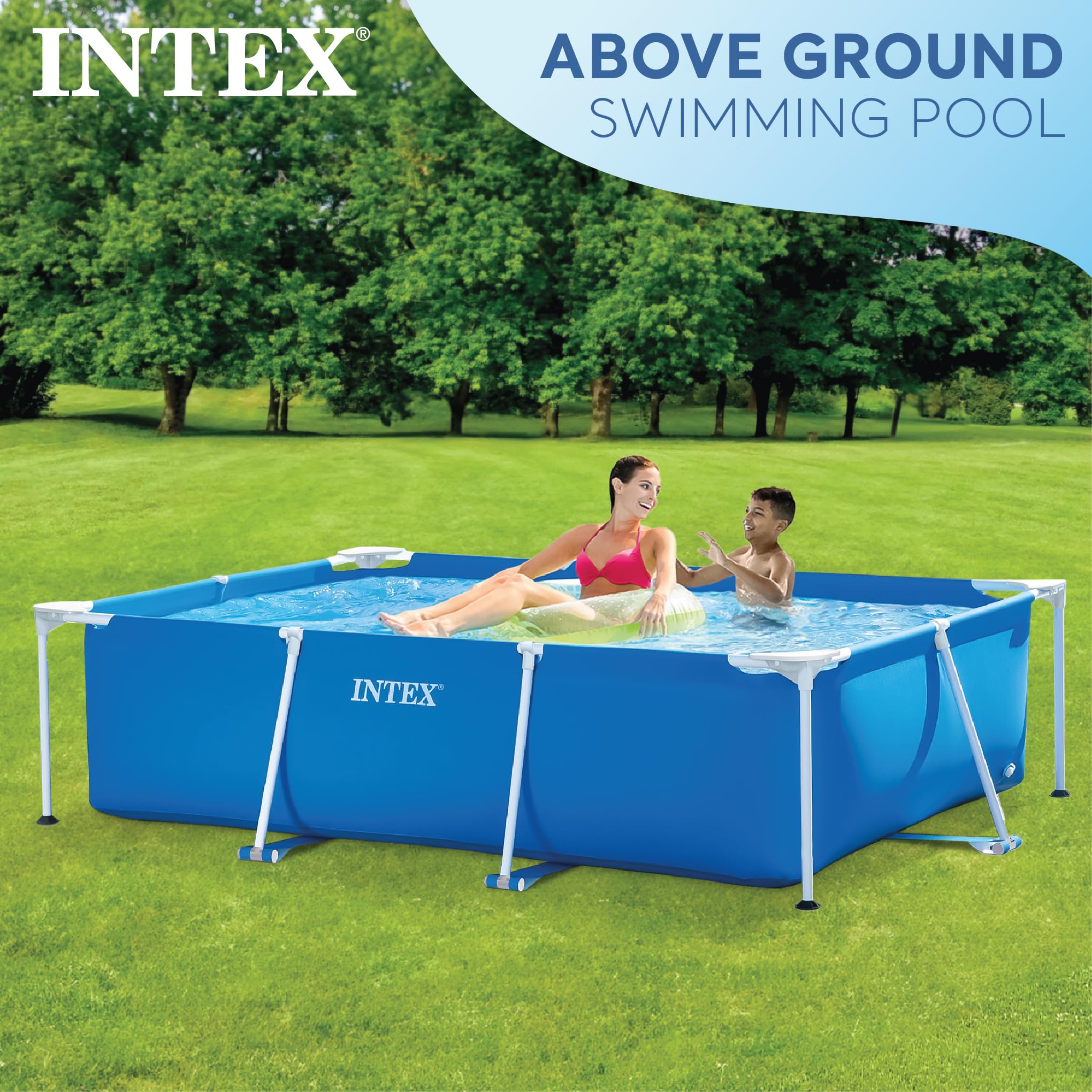 Intex 9.8ft x 6.6ft x 29.5in (300cm x 201cm x 75cm) Rectangular Above Ground Pool with Metal Frame & Flow Control Valve – Easy Setup Family Backyard Pool – 4,500L Capacity – Blue - Image 21