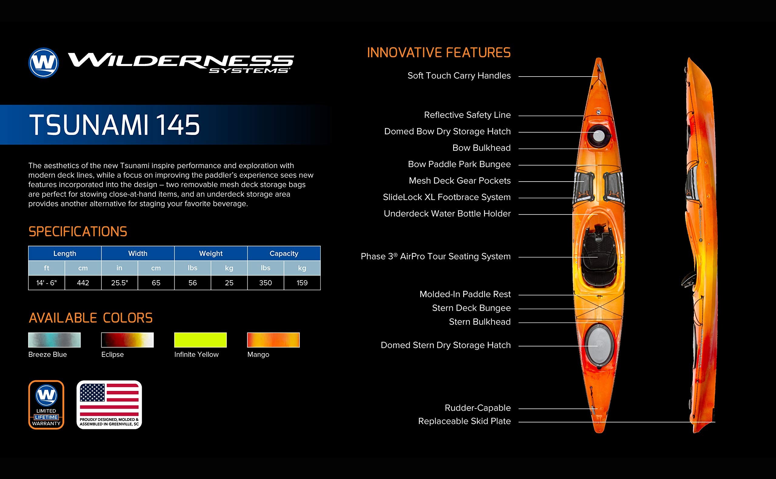 Wilderness Systems Tsunami 145 | 14′6″ Sit-Inside Touring Kayak – Phase 3 AirPro Seat & Dual Hatches - Image 27