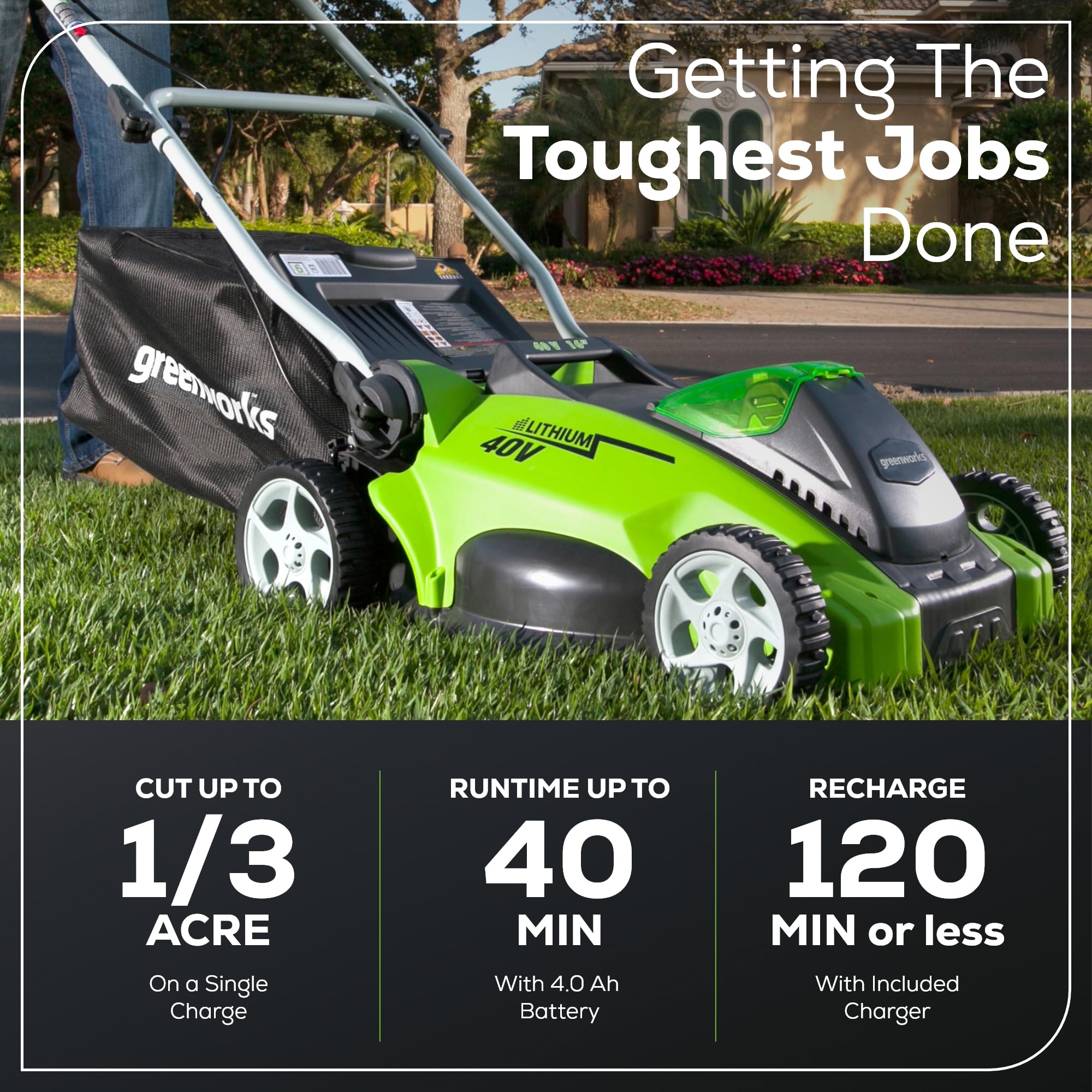 Greenworks 40V Cordless Electric Lawn Mower – 16″ (40.6 cm) Deck, 4.0 Ah Battery, 45 Min Runtime - Image 6