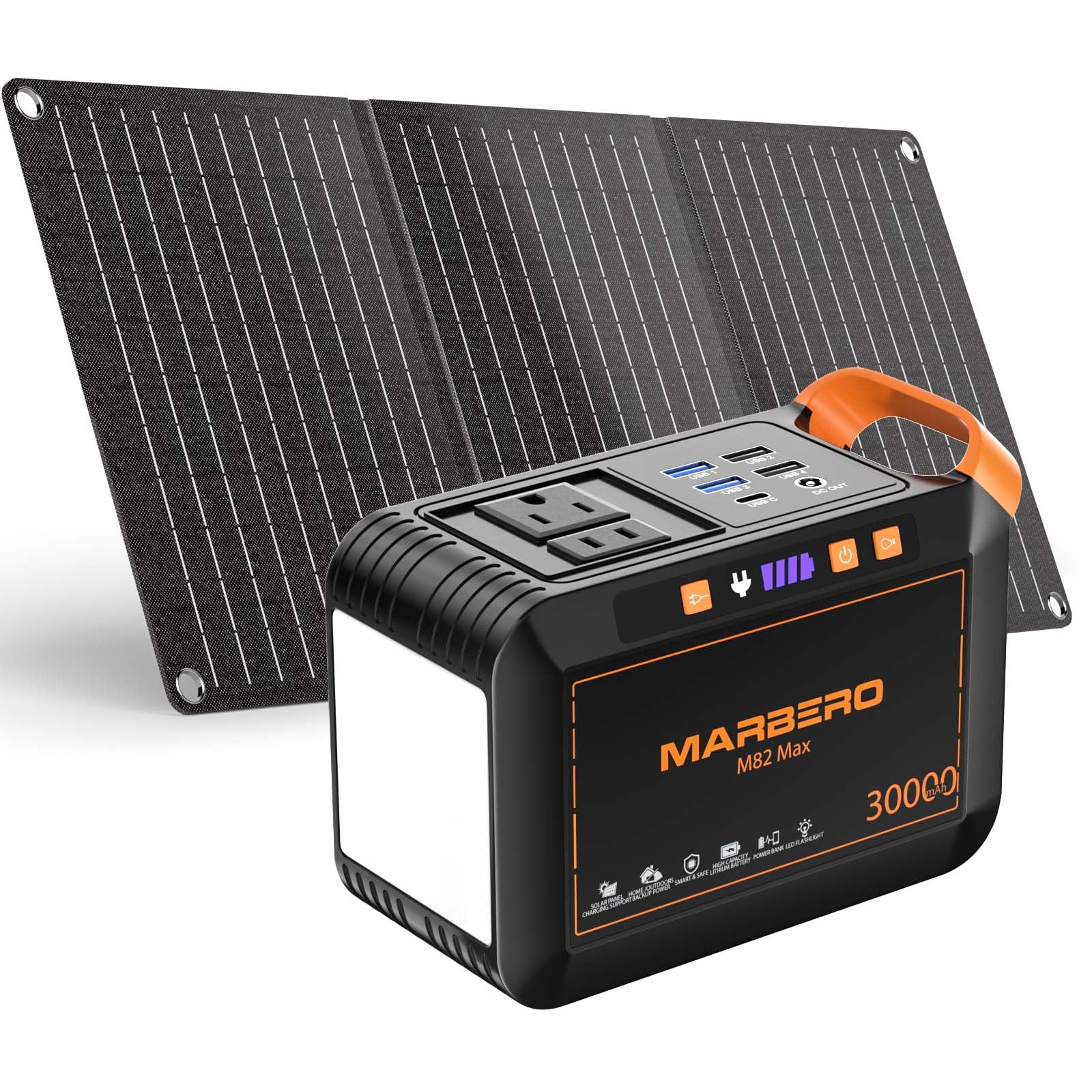 MARBERO M82 Portable Power Station – 88Wh/24000mAh Lithium Battery | 80W AC Output | Solar Rechargeable Backup Power Bank for Camping, Emergency, RV & Outdoor Use - Image 3