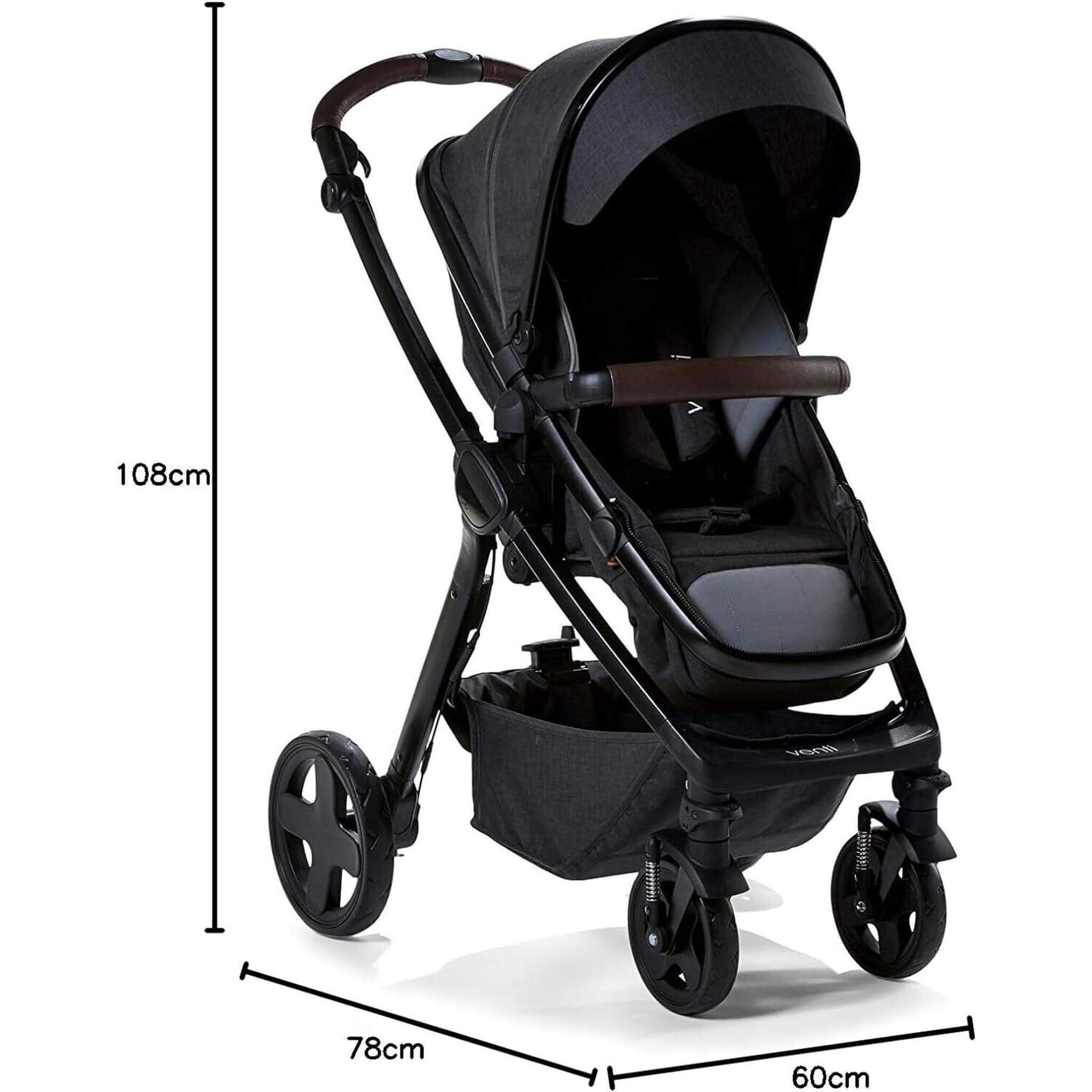 Baby Elegance Venti 2 in 1 Pushchair Stroller Carrycot Travel System- Black
