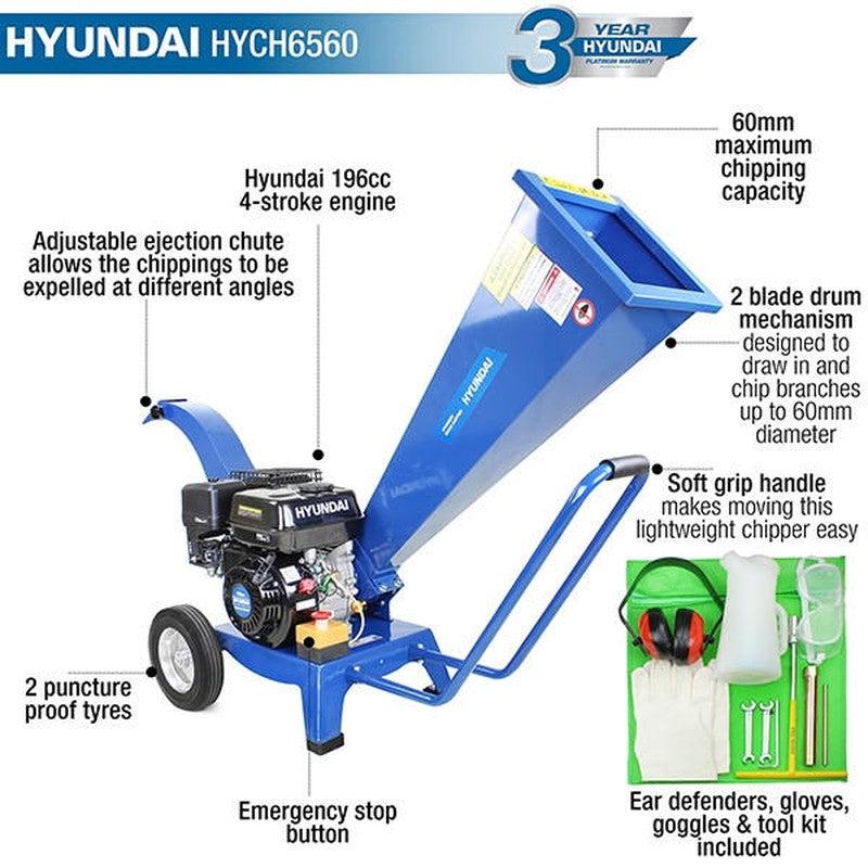 Hyundai HYCH6560 Petrol Garden Wood Chipper Shredder / 196cc / 60mm